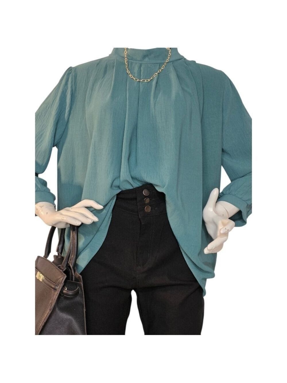 NWT Ces Femme Green Pleated Workwear Blouse Large | Business Casual Top